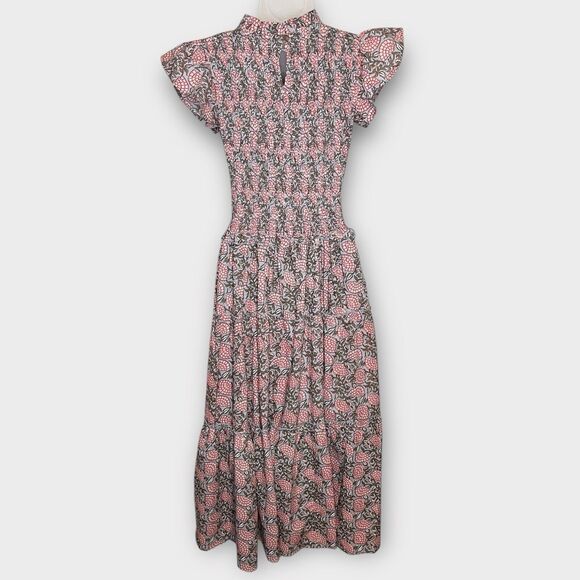 NWT PERRY WALKER Women’s Floral Ruffle Sleeve Smocked Tiered Midi Dress Size 2 - Picture 3 of 8
